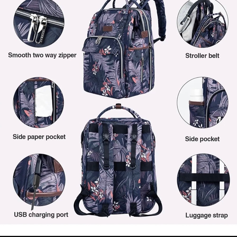 VANKEAN Diaper Bag Backpack with Portable Changing Pad, Baby Diaper Bags - Picture 4 of 8